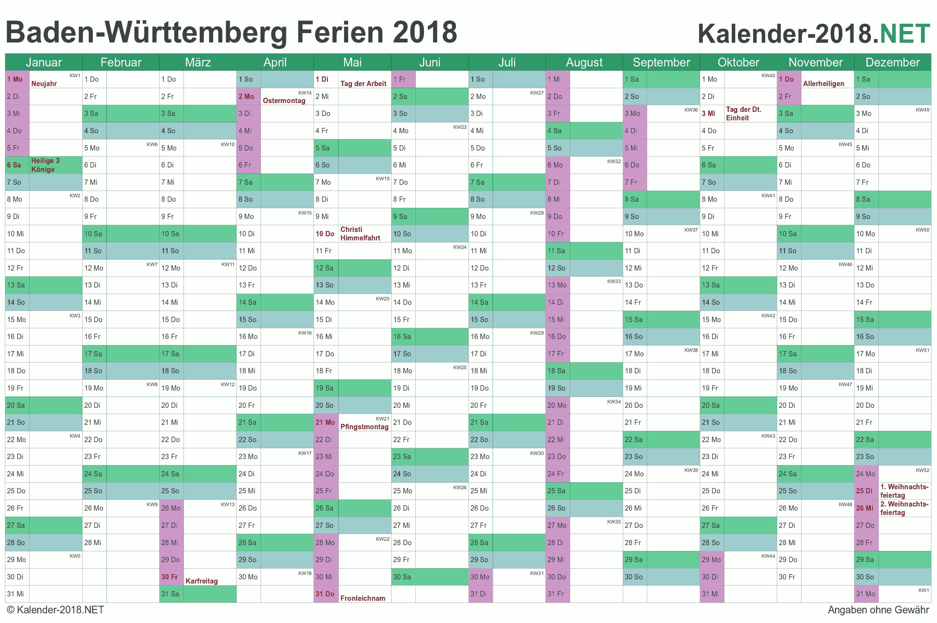 Ferien Baden Wurttemberg 2018 Ferienkalender Ubersicht