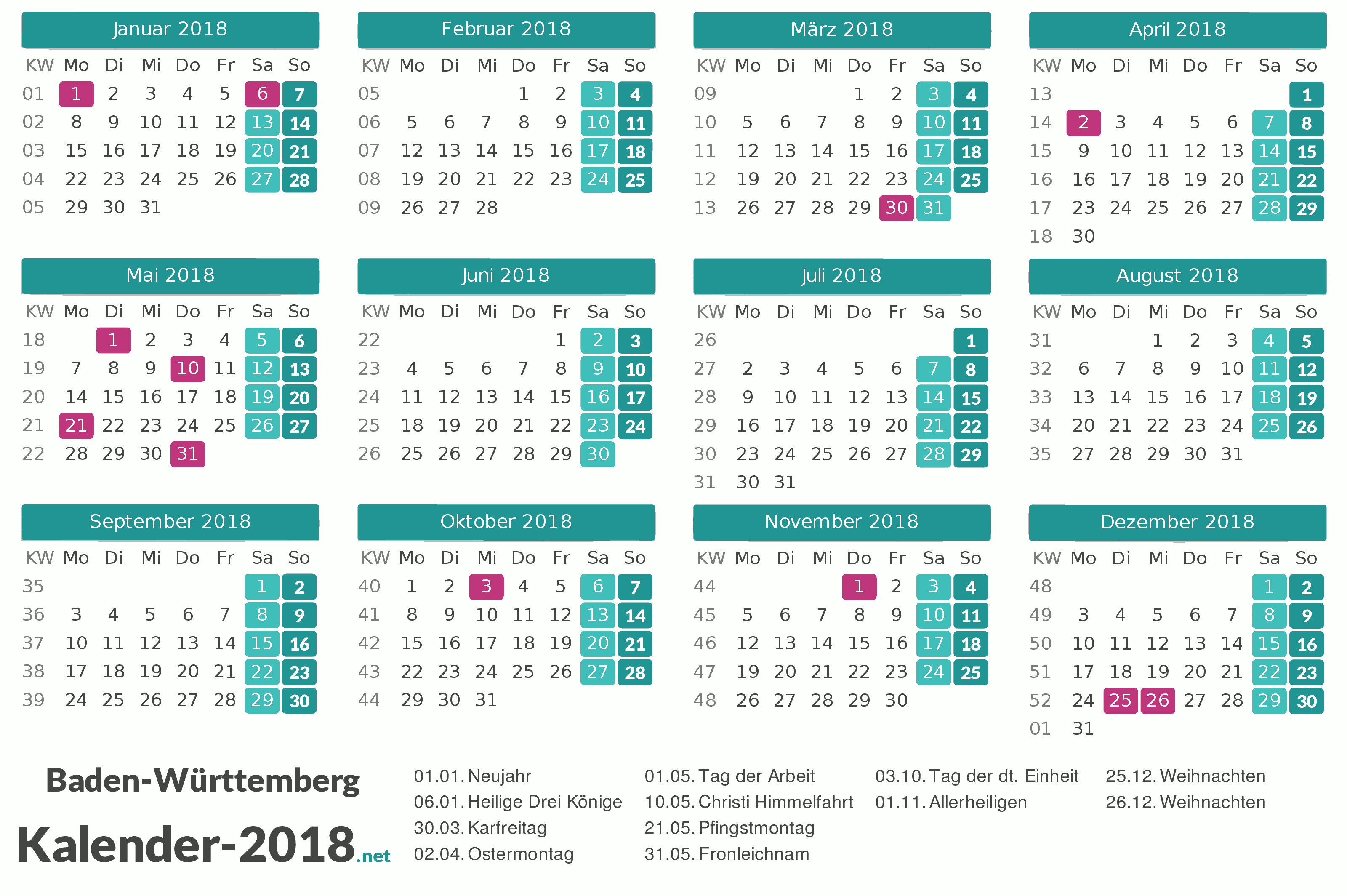 Kalender 2018 Baden Wurttemberg