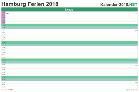 Monatskalender 2018 zum Ausdrucken zum Ausdrucken - mit FerienHamburg Vorschau