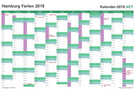 Vorschau EXCEL-Kalender 2018 mit den Ferien Hamburg