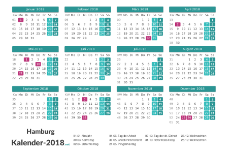 Hamburg Kalender 2018 + Feiertage Vorschau