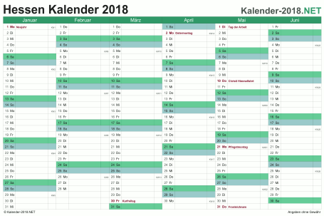 Hessen Halbjahreskalender 2018 Vorschau