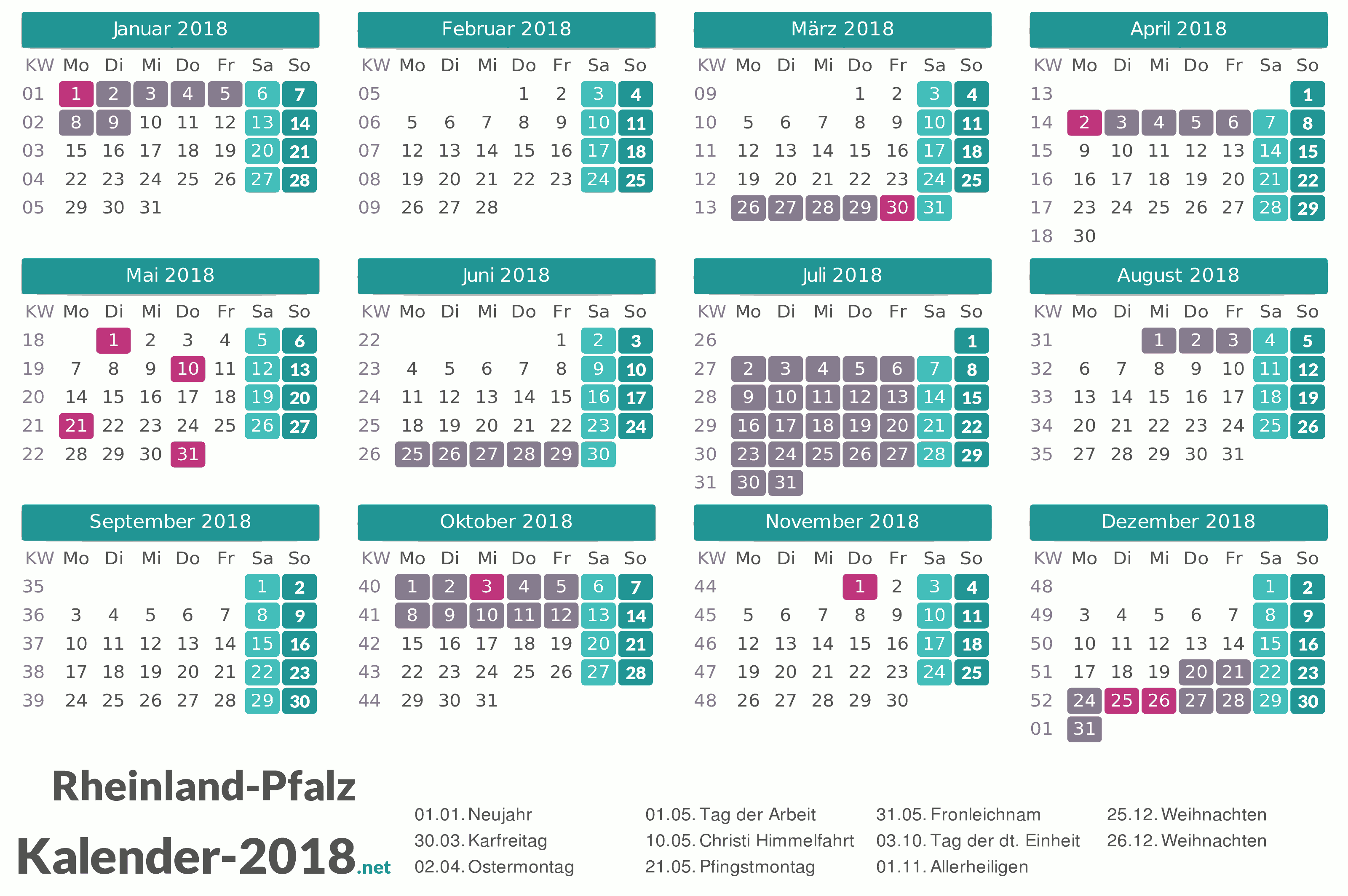 FERIEN Rheinland-Pfalz 2018 - Ferienkalender & Übersicht