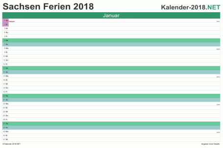 Monatskalender mit Ferien Sachsen 2018 Vorschau